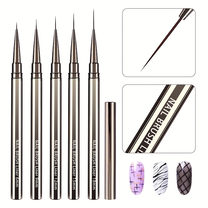 Metallic Paint Set - Pinceaux pour Nail Art, 5 pièces,